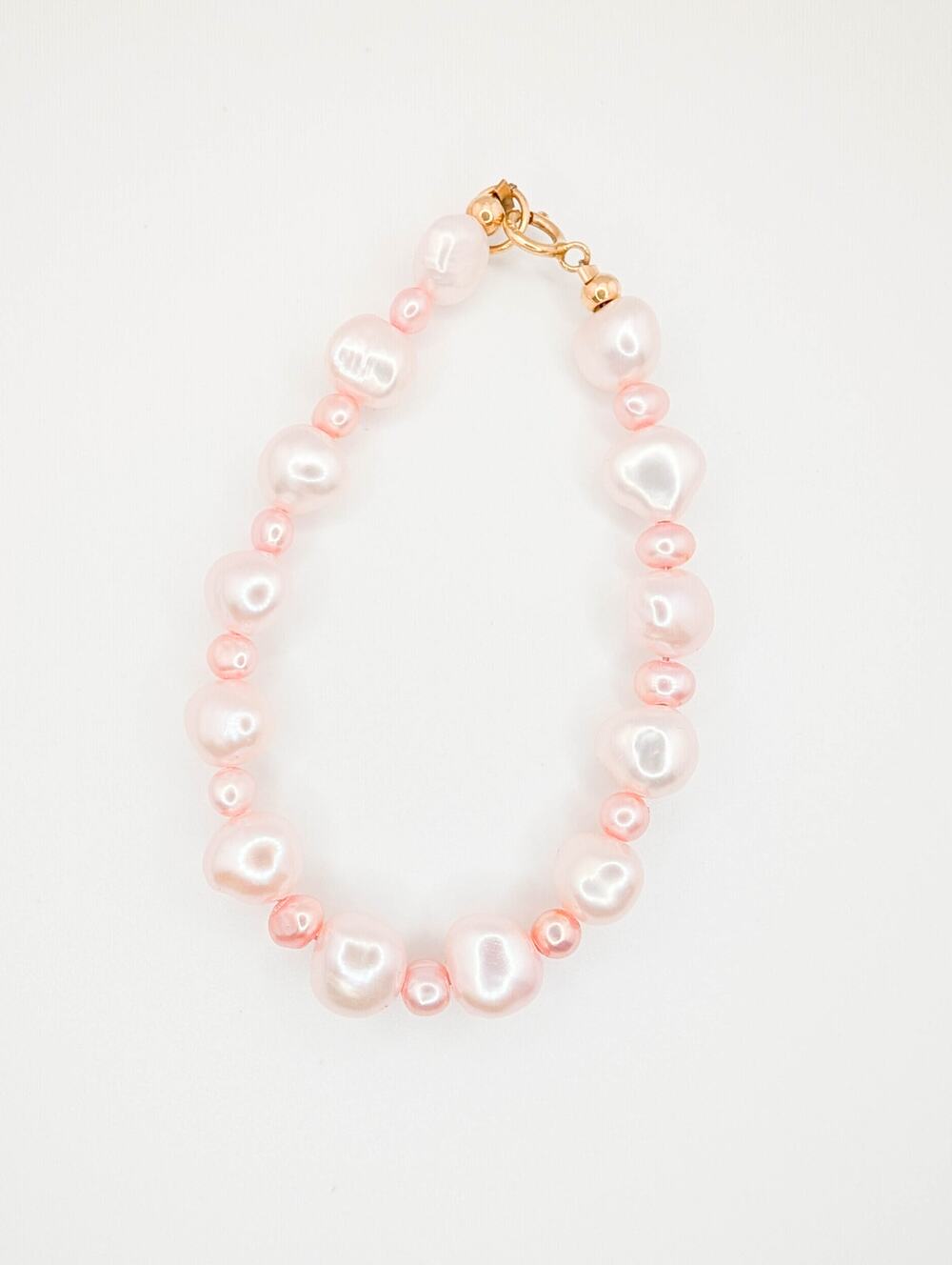 Small Child's 14K Yellow Gold and Genuine White and Pink Pearl Bracelet Size 5"